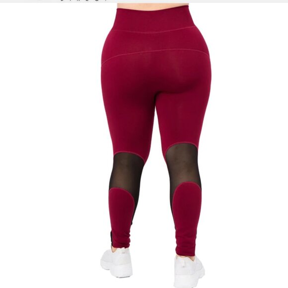 BURGUNY Workout Leggings With Mesh Solid - Picture 5 of 6